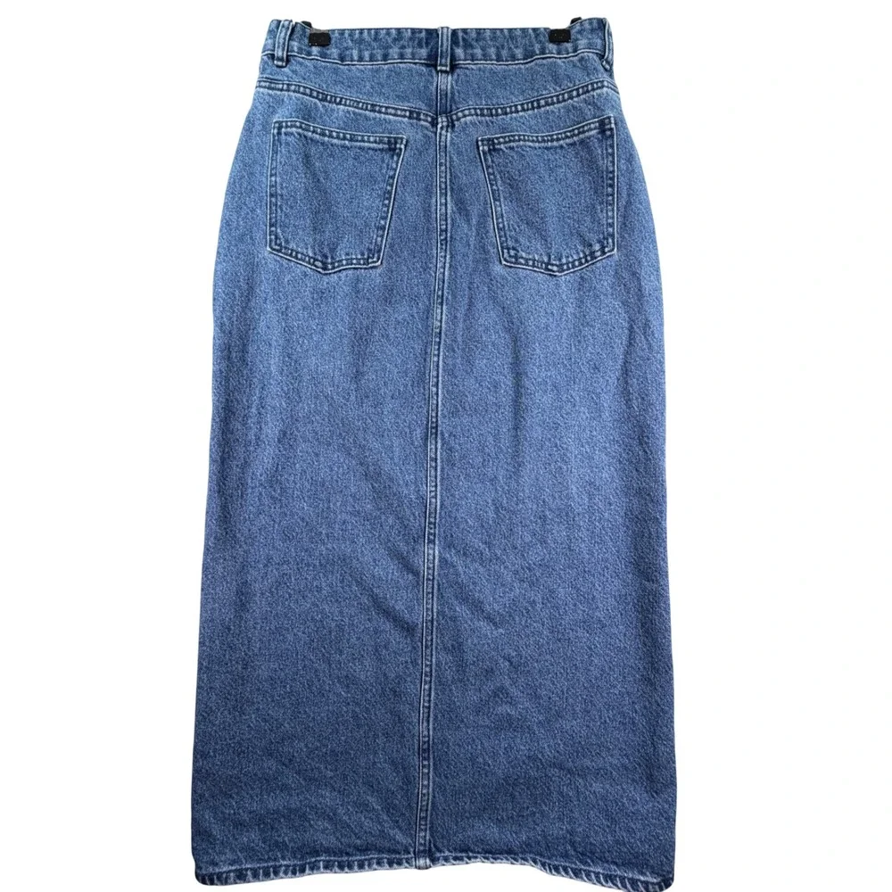 H&M Denim Maxi Skirt 100% Cotton Front Slit Size 6 Blue Streetwear High Rise